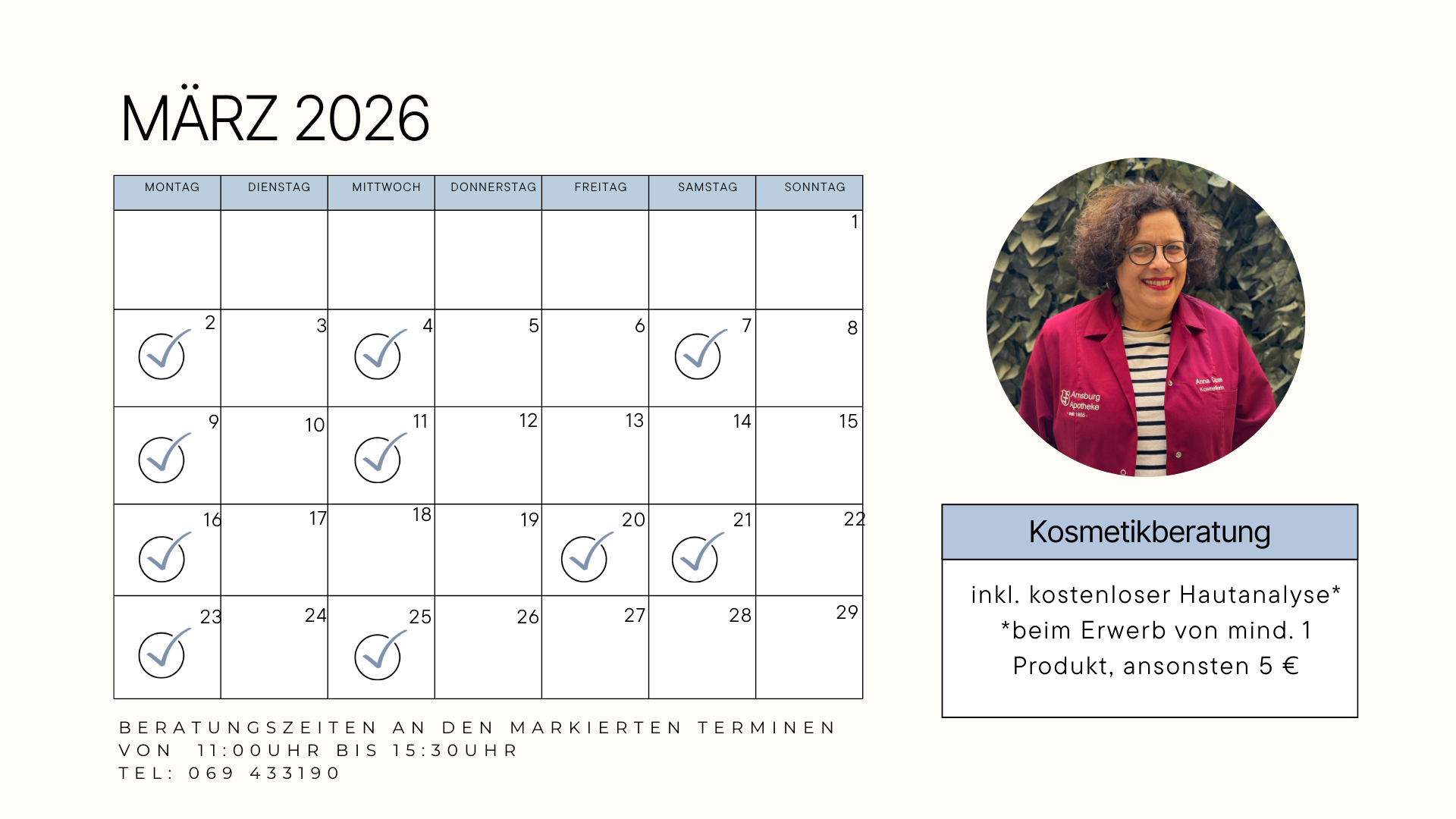 Kosmetiktermine für Februar 2026 der Arnsburg Apotheke